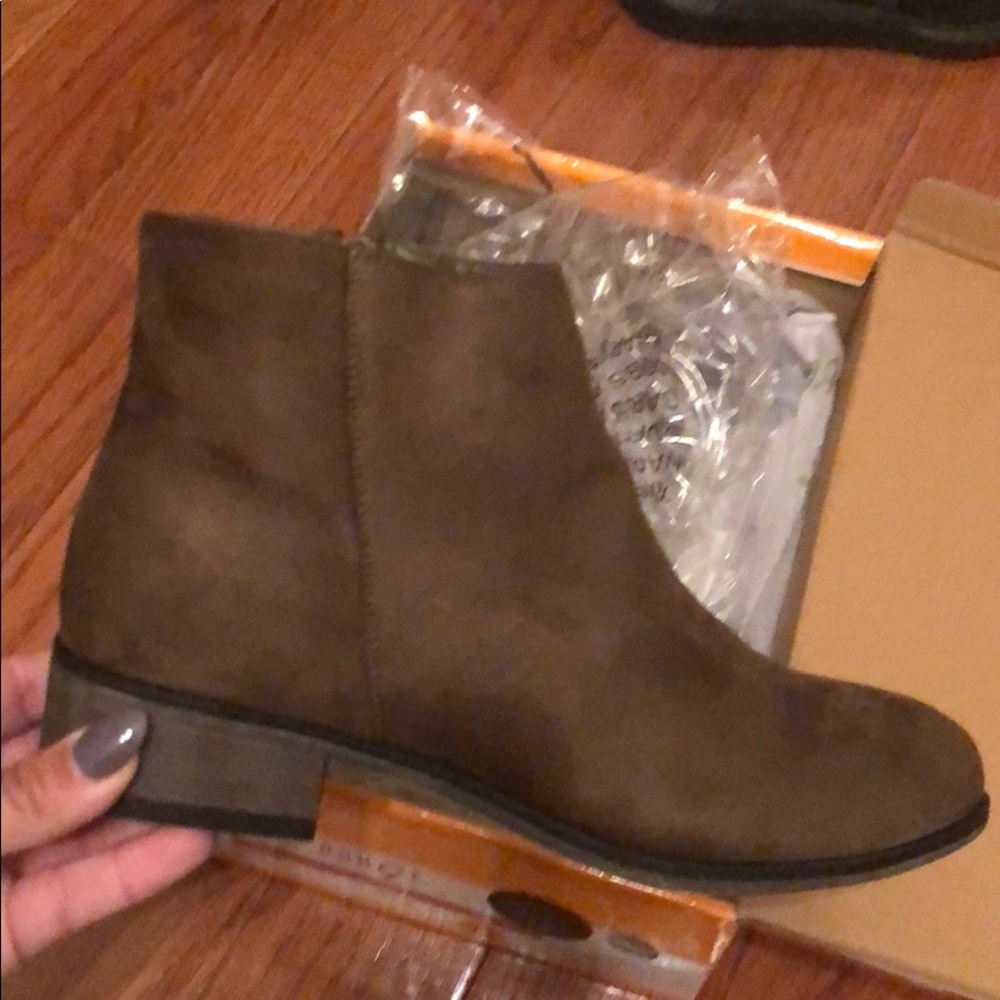 Olive Faux Suede ankle booties.
